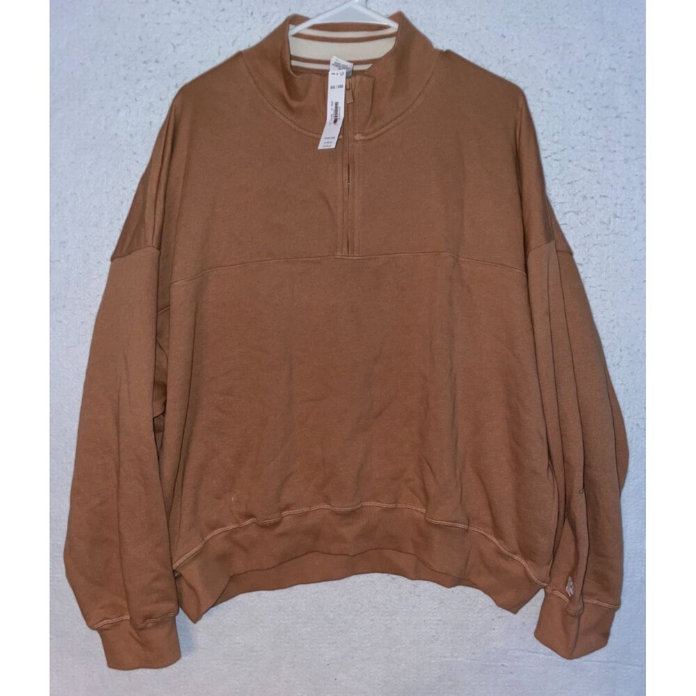 Victoria Secret PINK Sweatshirt 1/4 Zip Pullover Fleece Tan Long sleeve XXL NWT